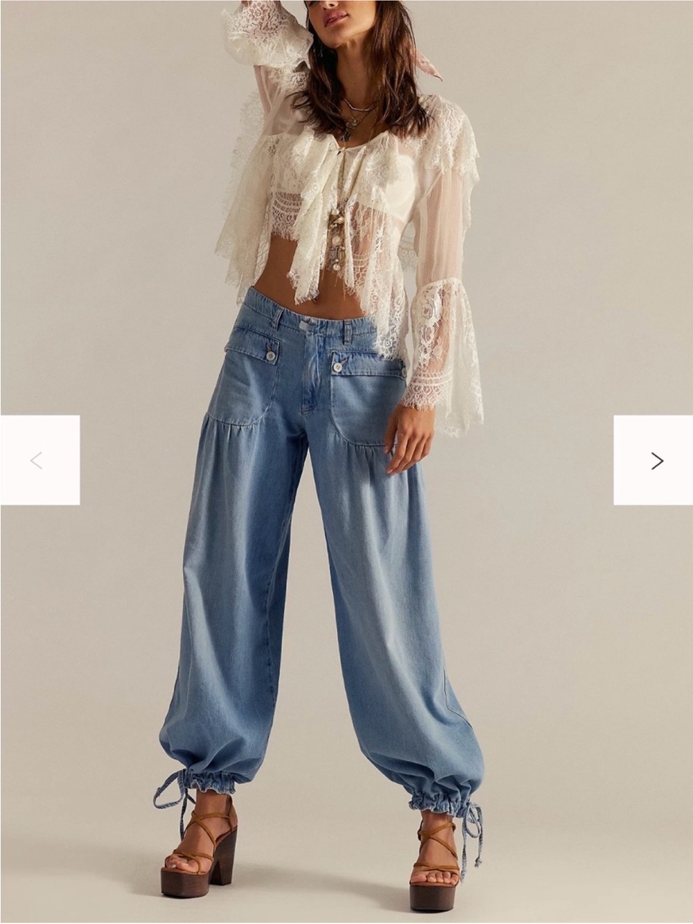 Free People We The Free Lotus Balloon Jeans 28 Bijou Blue NWT Tie Wide leg denim